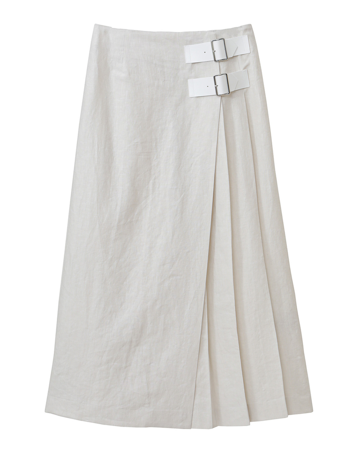 高密度アイリッシュリネンプリーツ巻きスカート Plain People