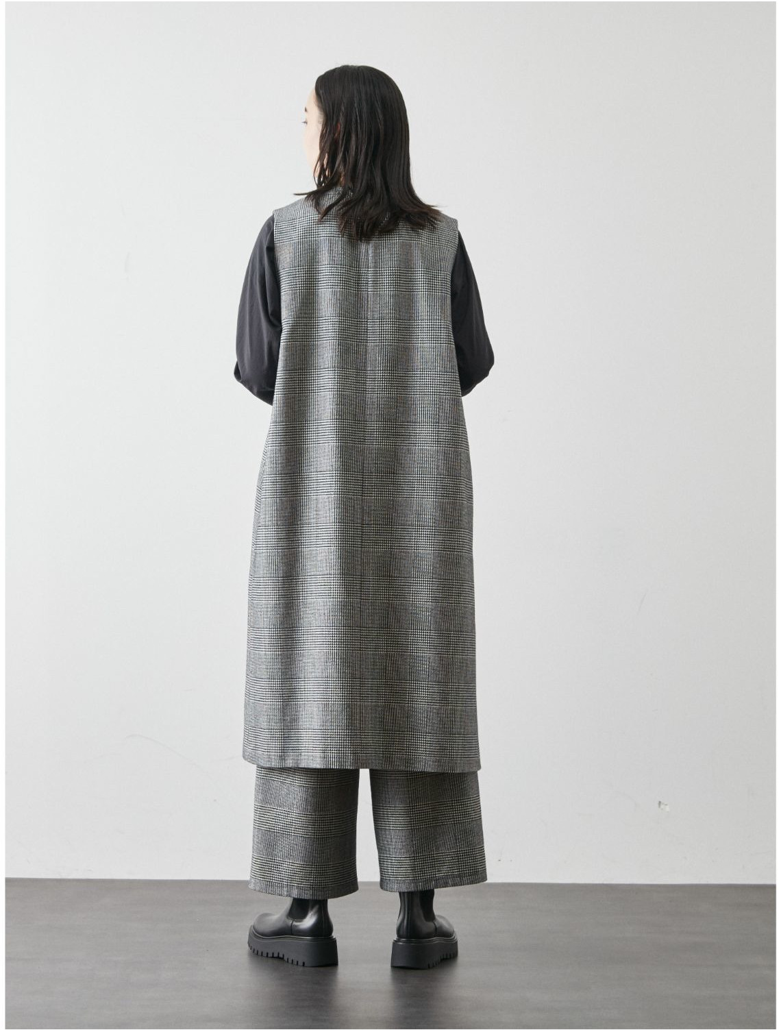 ☆セール 新品 yori チェックロングジレ 2022AW 完売 ロングジレ ジレ 