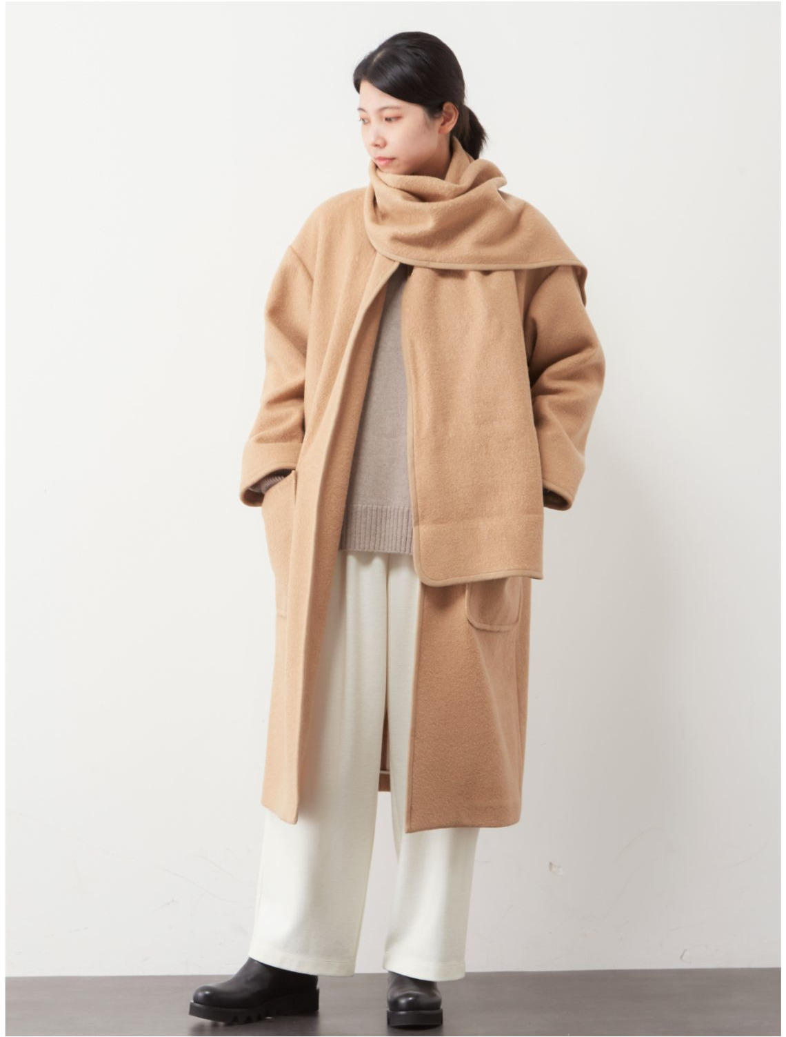 ノーカラーパイピングロングコート】｜PLAIN PEOPLE(プレインピープル