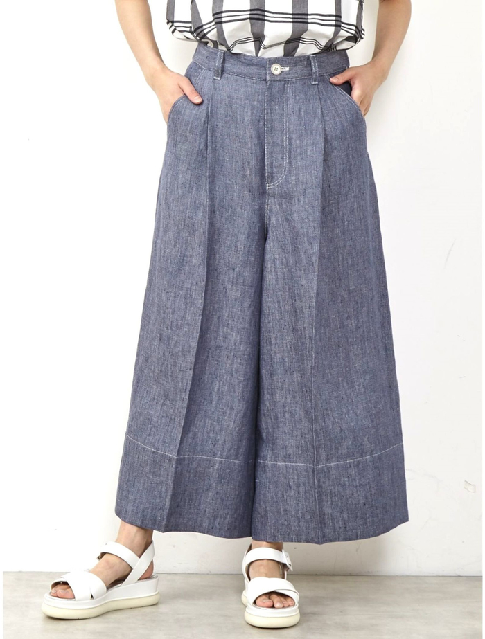 リネンデニムキュロットパンツ 詳細画像 ブルー 2