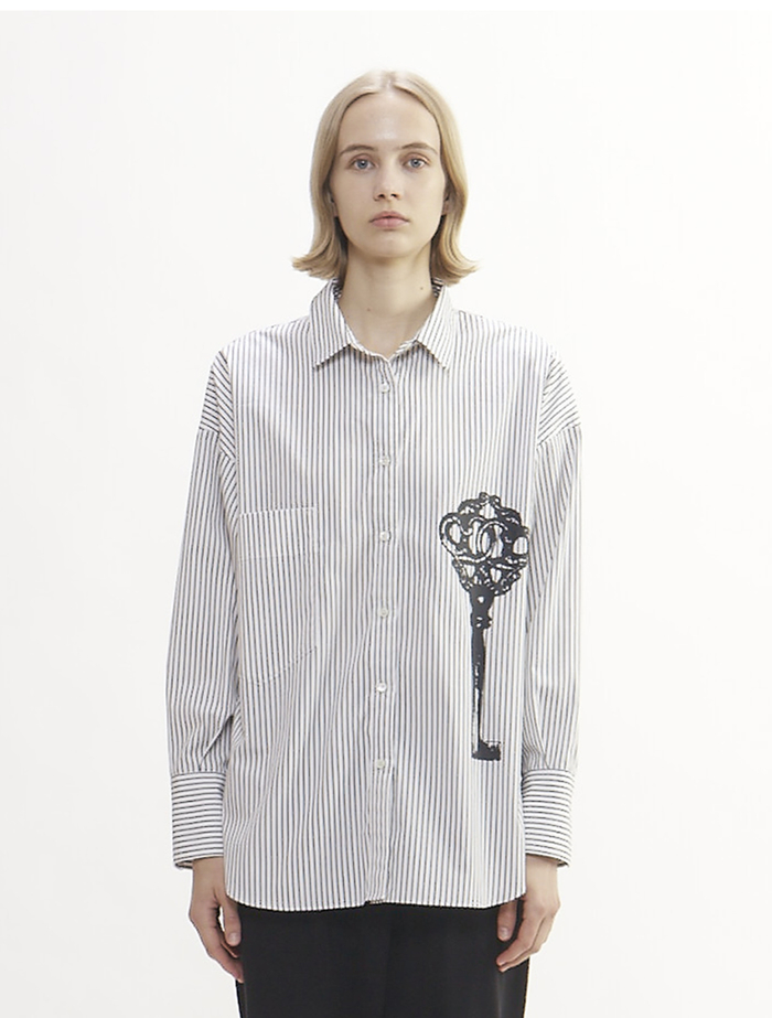 鍵プリントシャツ 詳細画像 白黒ストライプ 3