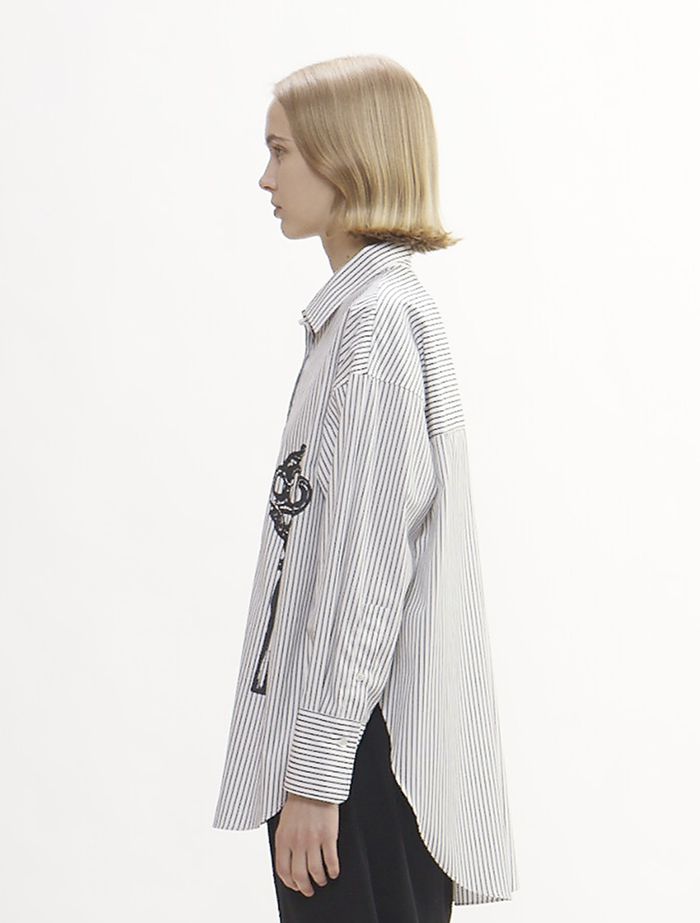 鍵プリントシャツ 詳細画像 白黒ストライプ 4