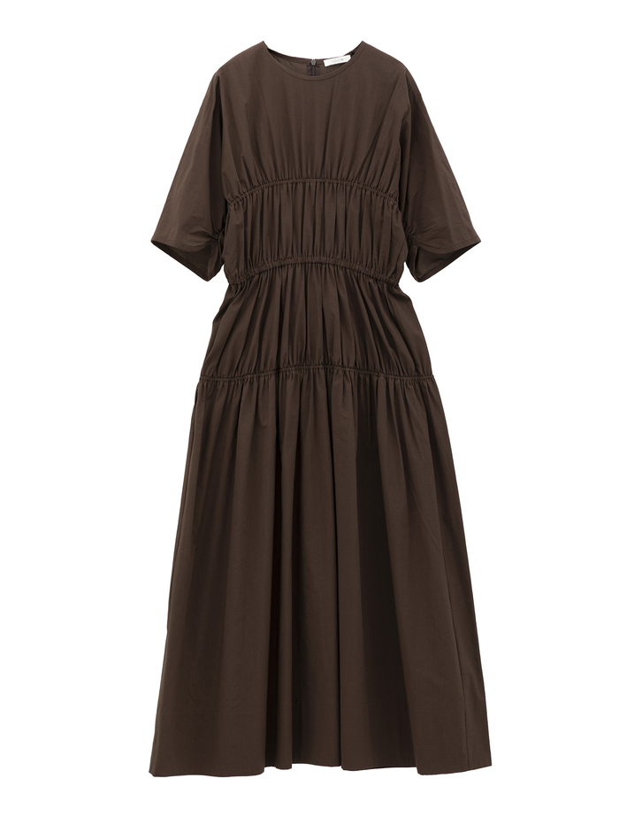 【ESLOW/エスロー】SPECIAL JUNE DEL COTTON TYPEWRITER GATHERED DRESS 詳細画像 ダークブラウン 2