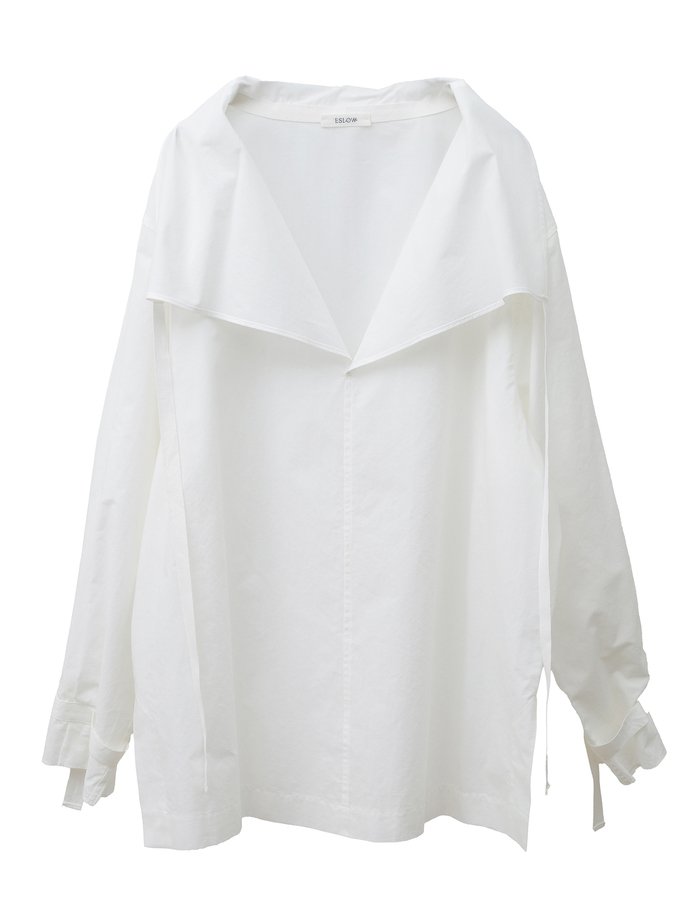 【ESLOW/エスロー】SPECIAL JUNE DEL COTTON TYPEWRITER DRAWSTRING SHIRT 詳細画像 ホワイト 2