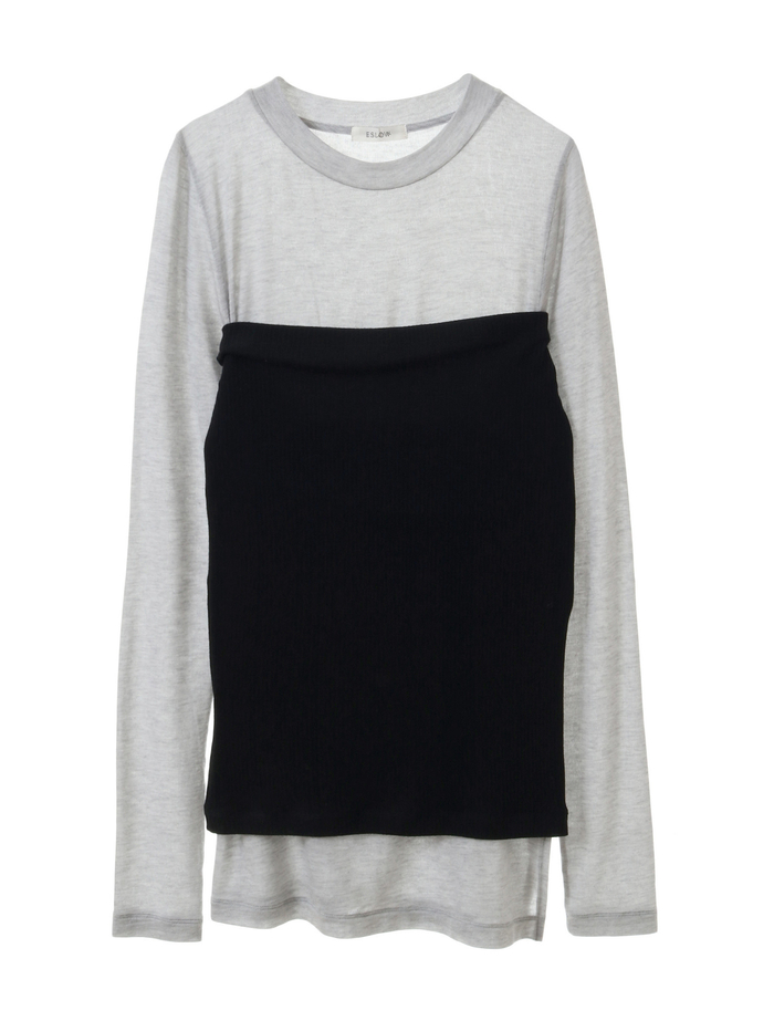 【ESLOW/エスロー】CASHMERE SILK JERSEY LAYERED TOP 詳細画像 グレー&times;ブラック 1