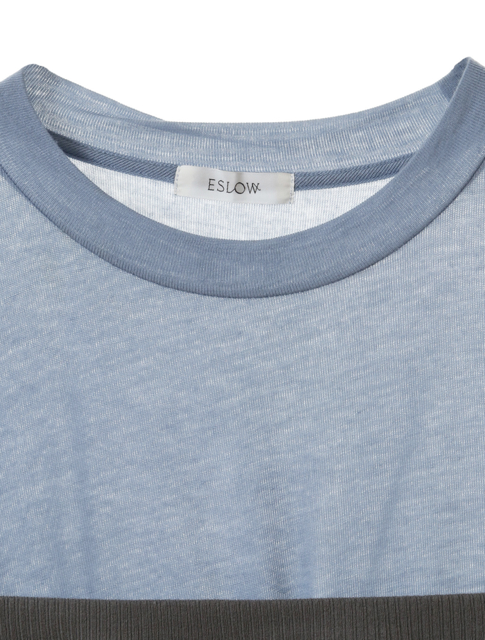 【ESLOW/エスロー】CASHMERE SILK JERSEY LAYERED TOP 詳細画像 ブルー&times;カーキ 3