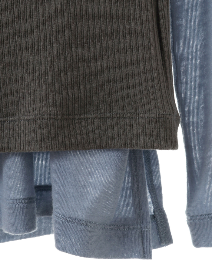 【ESLOW/エスロー】CASHMERE SILK JERSEY LAYERED TOP 詳細画像 ブルー&times;カーキ 5