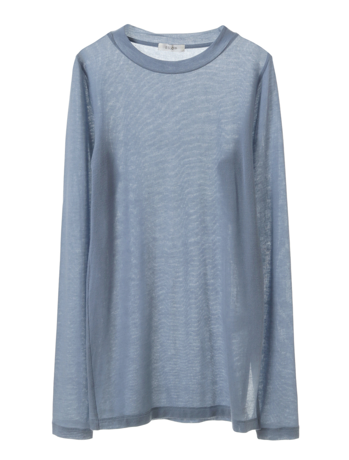 【ESLOW/エスロー】CASHMERE SILK JERSEY LAYERED TOP 詳細画像 ブルー&times;カーキ 6