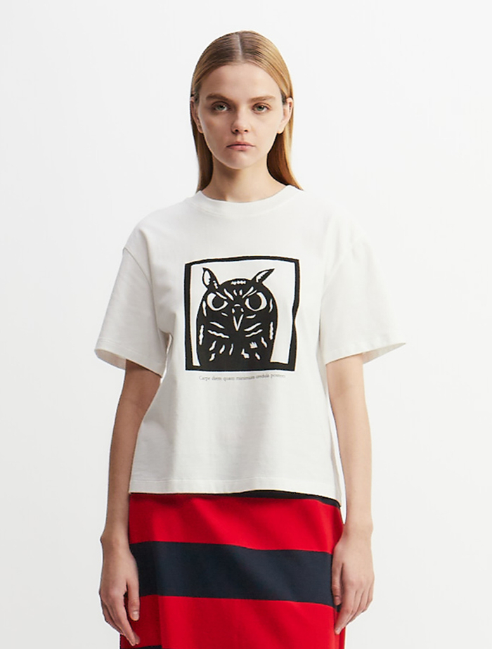 ミミズクプリントTシャツ 詳細画像 ホワイト 3