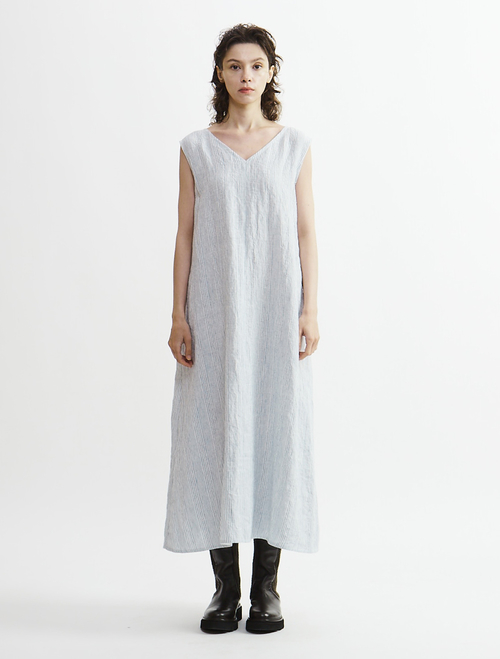 【Archive Dress Collection】リネンコットンストライプVネックワンピース