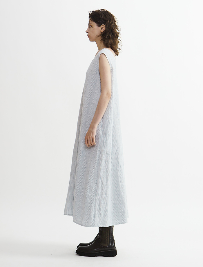 【Archive Dress Collection】リネンコットンストライプVネックワンピース 詳細画像 ブルー×ホワイト 3