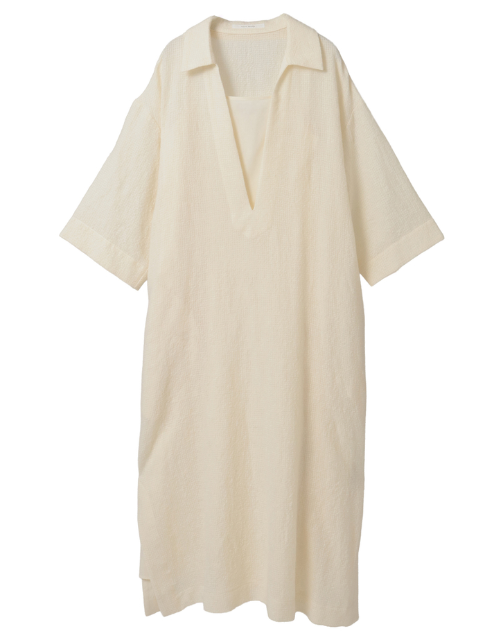 ウールリネンコットンワッシャーカフタンドレス 詳細画像 オフホワイト 1