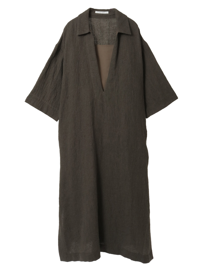 ウールリネンコットンワッシャーカフタンドレス 詳細画像 カーキグレー 1
