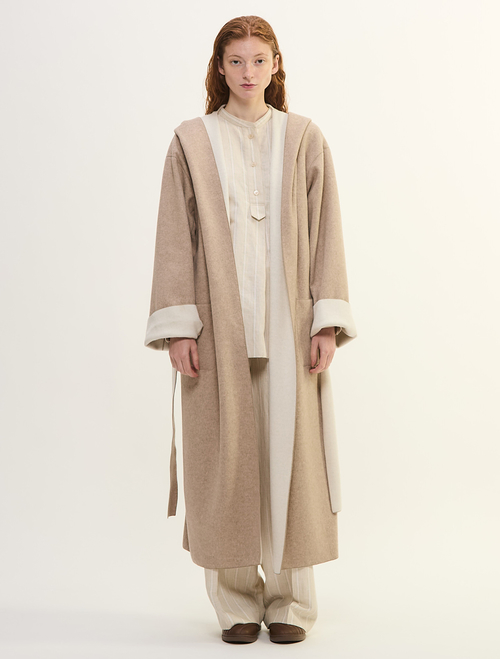 ウールカシミヤダブルクロスジャージインコードロックロングコート