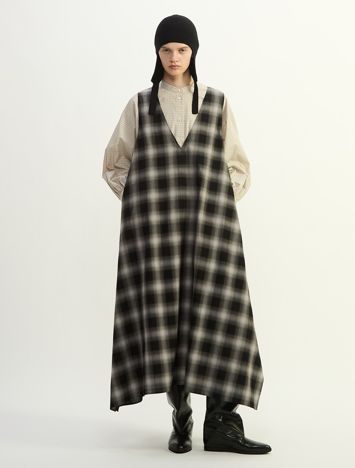 オンブレチェックノースリーブワンピース 詳細画像 ブラック×ライトグレー 1