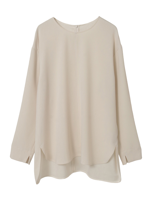 バックサテンジョーゼットノーカラーブラウス