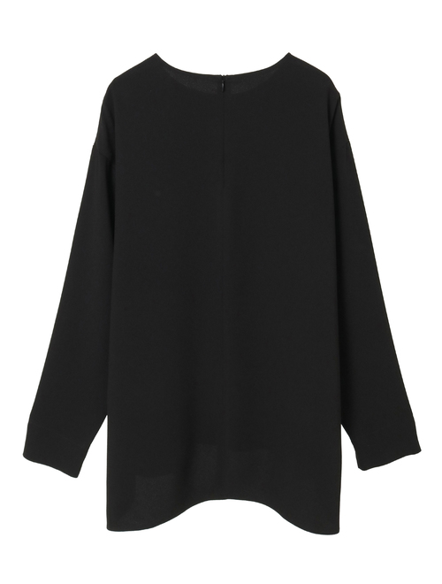 バックサテンジョーゼットノーカラーブラウス