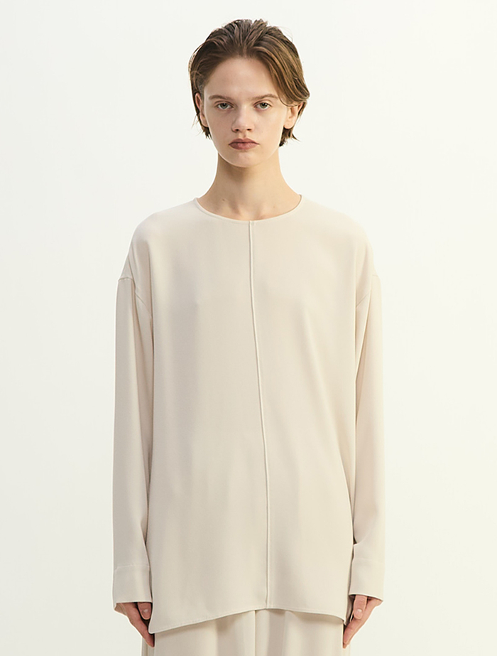 バックサテンジョーゼットノーカラーブラウス 詳細画像 ライトベージュ 2