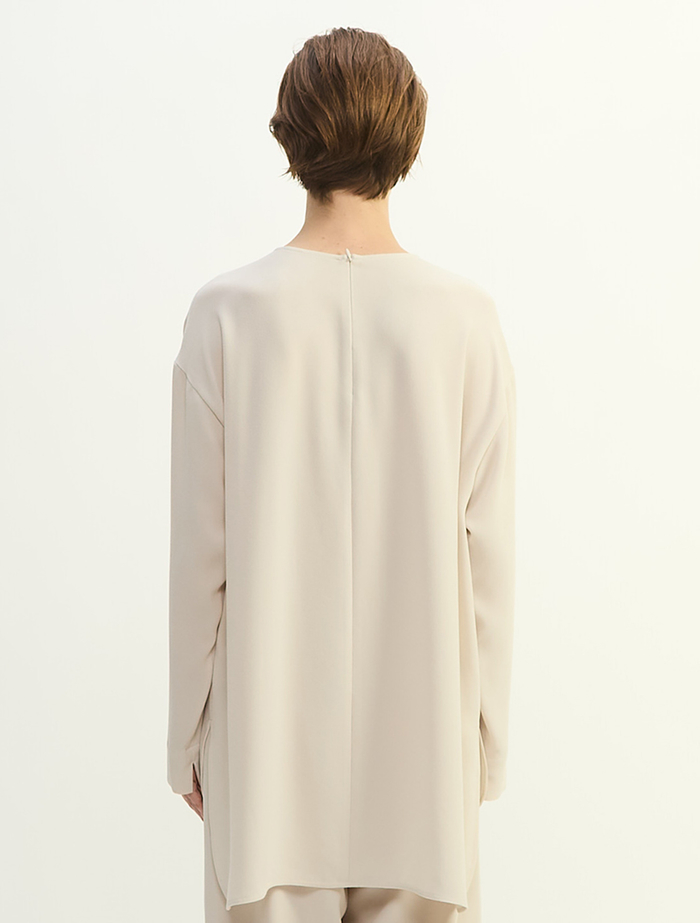 バックサテンジョーゼットノーカラーブラウス 詳細画像 ライトベージュ 4