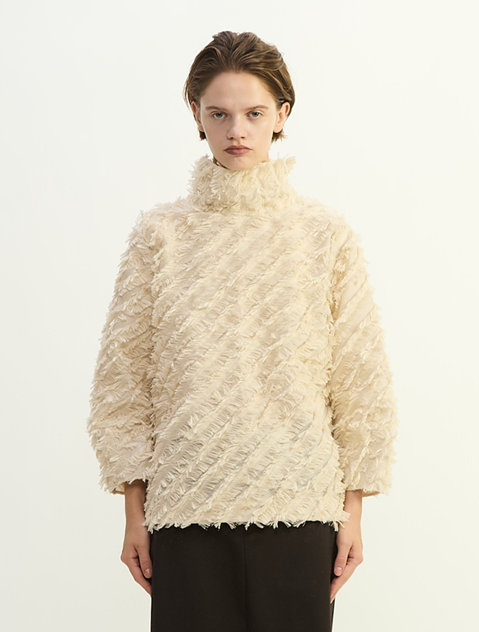 フリンジカットJQスタンドカラーブラウス 詳細画像 アイボリー 1