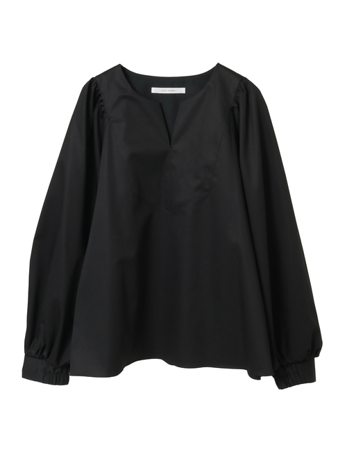 コットンラチネ・タイプライターストライプギャザーブラウス