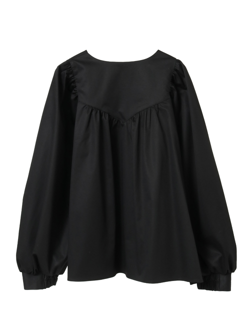 コットンラチネ・タイプライターストライプギャザーブラウス