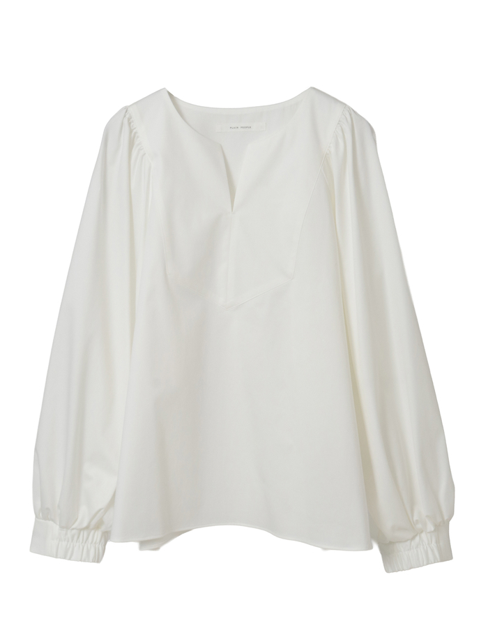 コットンラチネ・タイプライターストライプギャザーブラウス 詳細画像 ホワイト 1