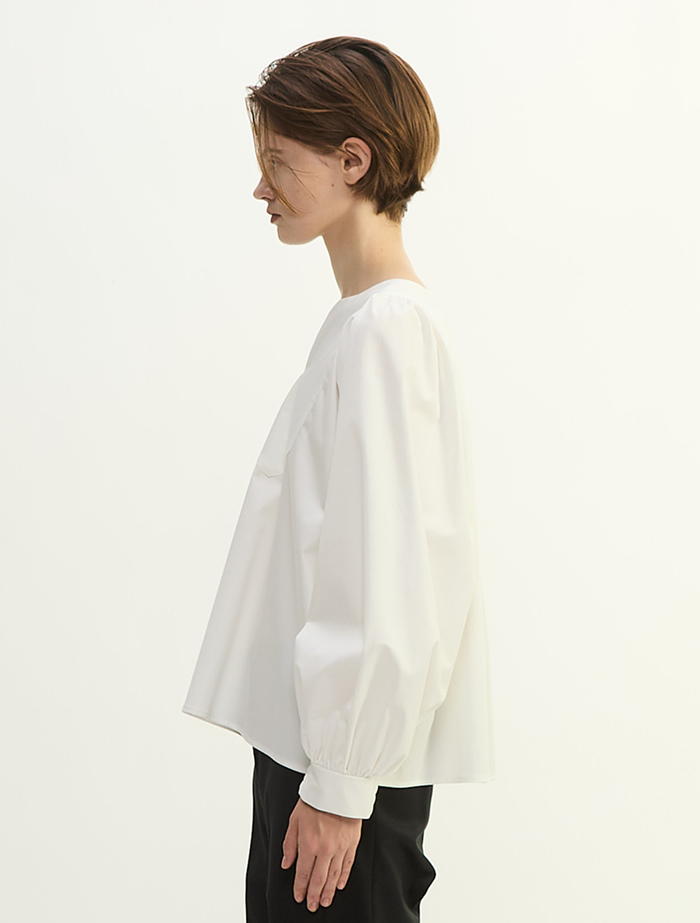 コットンラチネ・タイプライターストライプギャザーブラウス 詳細画像 ホワイト 3
