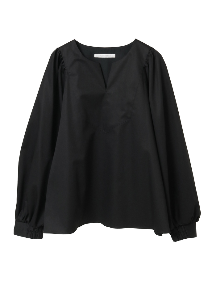 コットンラチネ・タイプライターストライプギャザーブラウス 詳細画像 ブラック 1