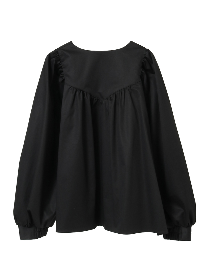 コットンラチネ・タイプライターストライプギャザーブラウス 詳細画像 ブラック 2