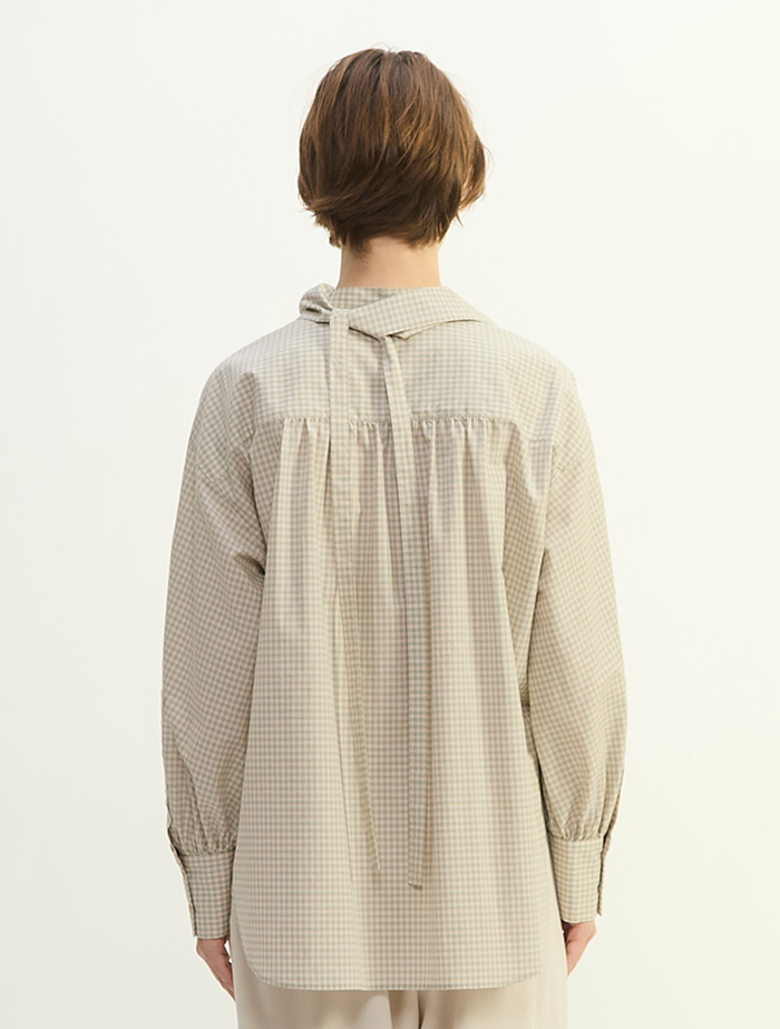 綿シルクビエラ/タイプライターチェックスカーフ付きノーカラーシャツ 詳細画像 アイボリー 4