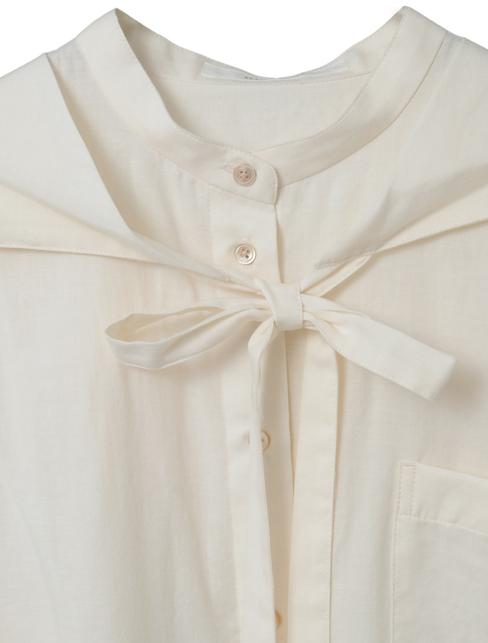 綿シルクビエラ/タイプライターチェックスカーフ付きノーカラーシャツ 詳細画像 キナリ 12