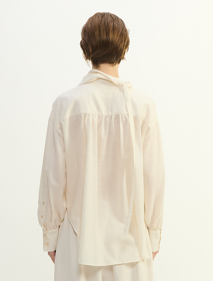 綿シルクビエラ/タイプライターチェックスカーフ付きノーカラーシャツ 詳細画像 キナリ 4