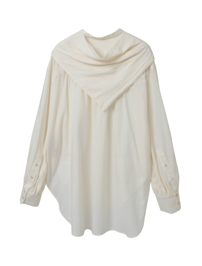 綿シルクビエラ/タイプライターチェックスカーフ付きノーカラーシャツ 詳細画像 キナリ 6