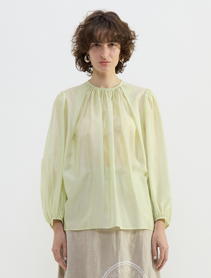 アセテートリヨセルローンシアーギャザーブラウス 詳細画像 イエロー 2