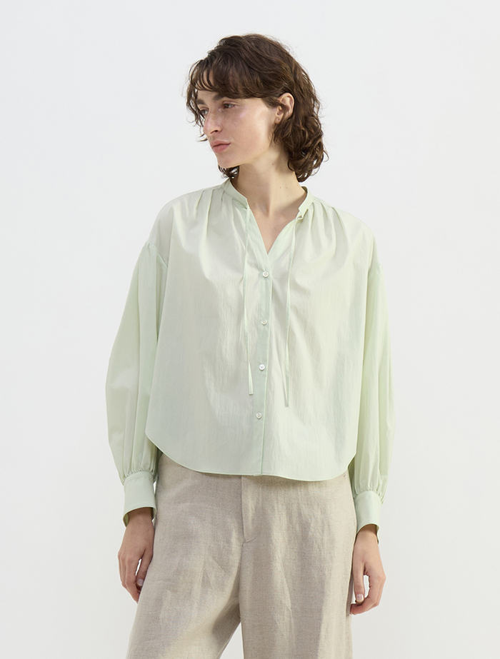 チリメンタイプライタースキッパーギャザーブラウス 詳細画像 ミント 1