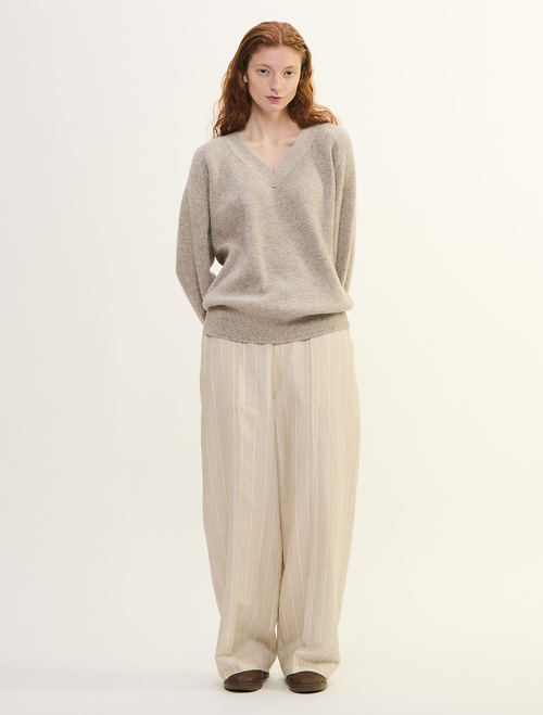 ヘンプコットンストライプストレートパンツ