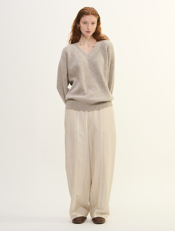 ヘンプコットンストライプストレートパンツ 詳細画像 ベージュ 1