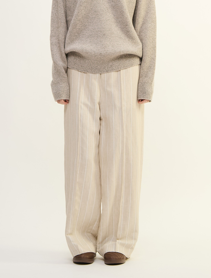 ヘンプコットンストライプストレートパンツ 詳細画像 ベージュ 2