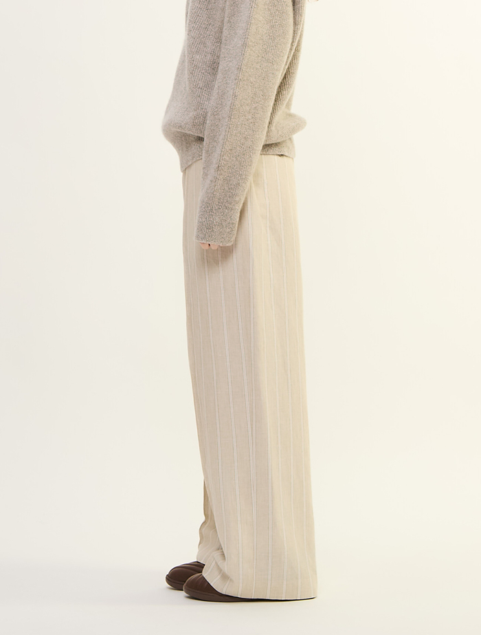ヘンプコットンストライプストレートパンツ 詳細画像 ベージュ 3