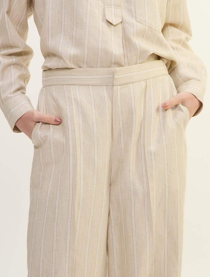 ヘンプコットンストライプストレートパンツ 詳細画像 ベージュ 5