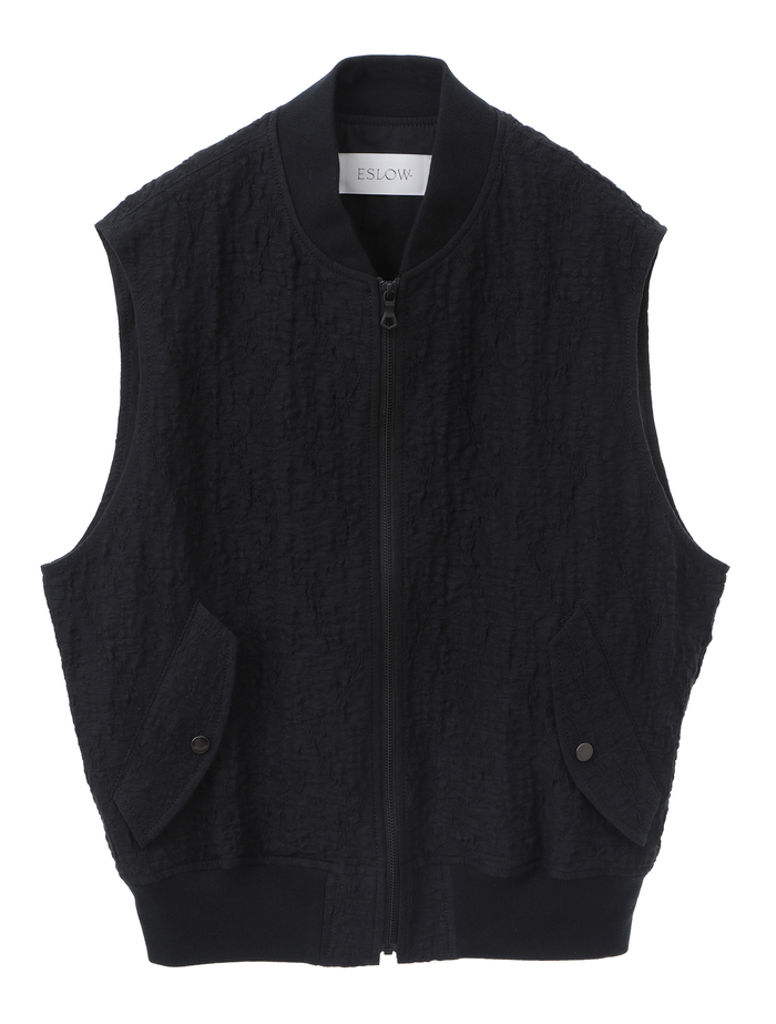 【ESLOW/エスロー】RASCHEL JAQUARD SLEEVELESS MA-1 詳細画像 ブラック 1