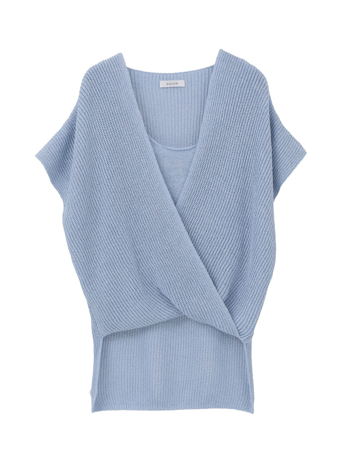 【ESLOW/エスロー】PAPER COTTON KNIT LAYERED TOP 詳細画像 サックスブルー 1