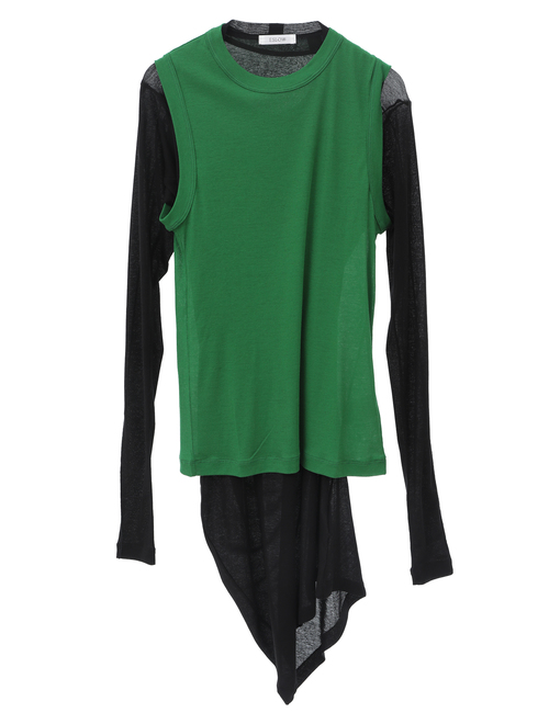 【ESLOW/エスロー】SHEERED JERSEY LAYERED LONG SLEEVE TEE