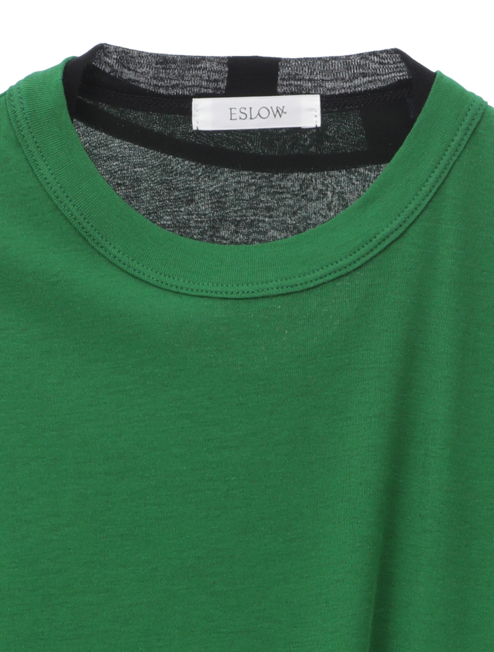 【ESLOW/エスロー】SHEERED JERSEY LAYERED LONG SLEEVE TEE 詳細画像 ブラック×グリーン 3