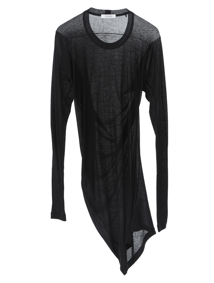 【ESLOW/エスロー】SHEERED JERSEY LAYERED LONG SLEEVE TEE 詳細画像 ブラック×グリーン 9