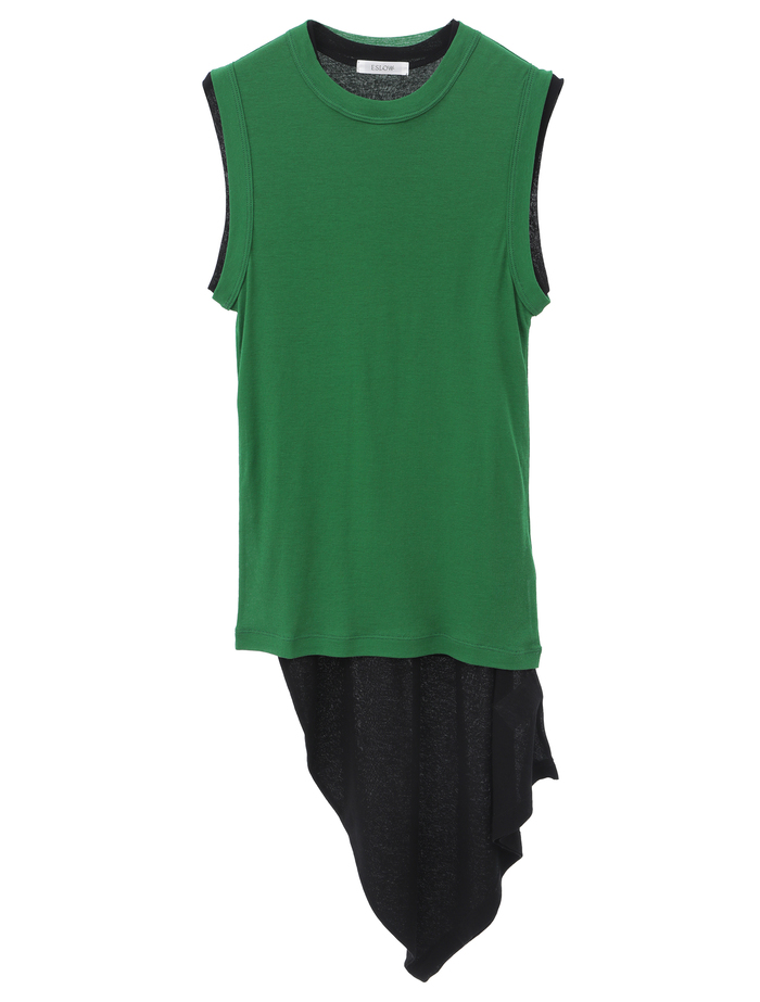 【ESLOW/エスロー】SHEERED JERSEY LAYERED TANK TOP 詳細画像 ブラック×グリーン 1