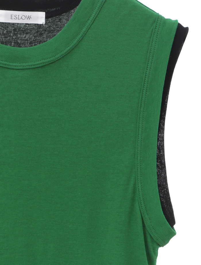 【ESLOW/エスロー】SHEERED JERSEY LAYERED TANK TOP 詳細画像 ブラック×グリーン 4