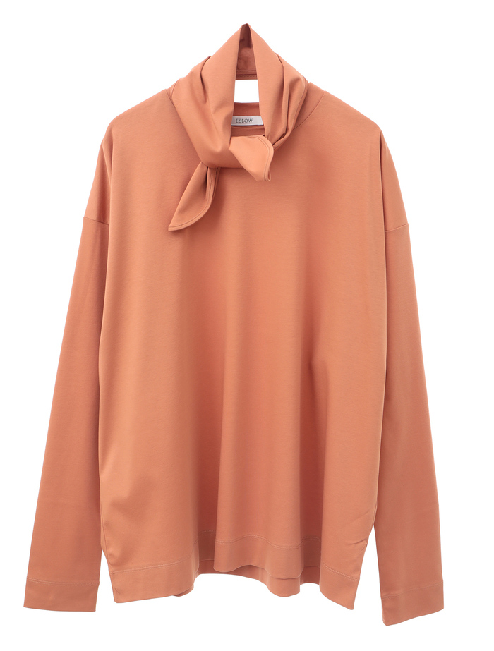 【ESLOW/エスロー】PLAIN JERSEY LONG TEE w/ SCARF 詳細画像 オレンジ 1
