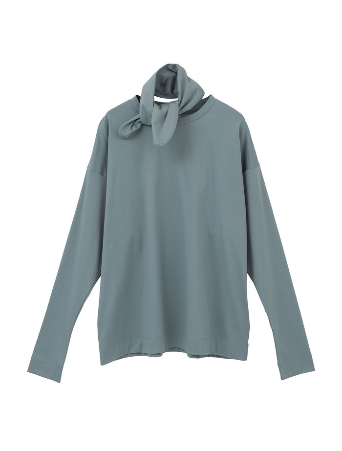 【ESLOW/エスロー】PLAIN JERSEY LONG TEE w/ SCARF 詳細画像 サックスブルー 1